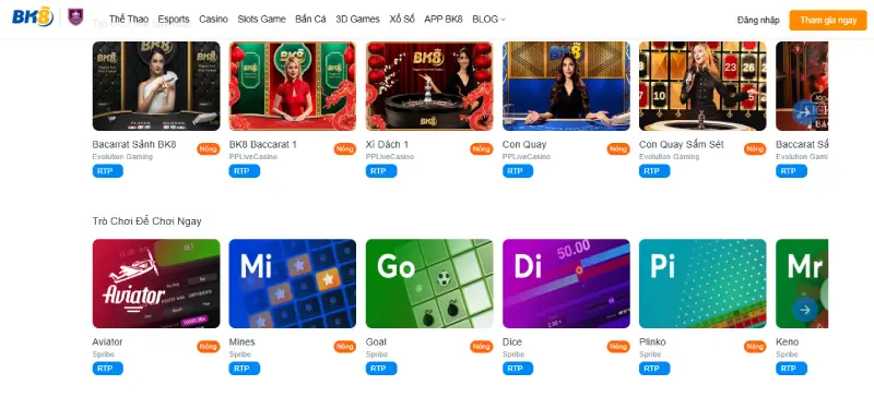 Kho game phong phú đa dạng tại bk8